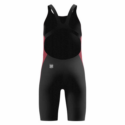Speedo Girls Fastskin Junior Endurance+ Max openback kneesuit in regal red and black, designed for competitive swimming.
