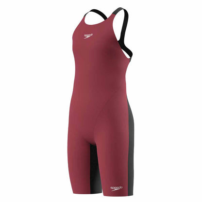 Speedo Girls Fastskin Junior Endurance+ Max openback kneeskin in regal red and black, designed for competitive swimming.