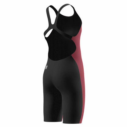Speedo Girls Fastskin Junior Endurance+ Max openback kneesuit in regal red and black, designed for competitive swimming.