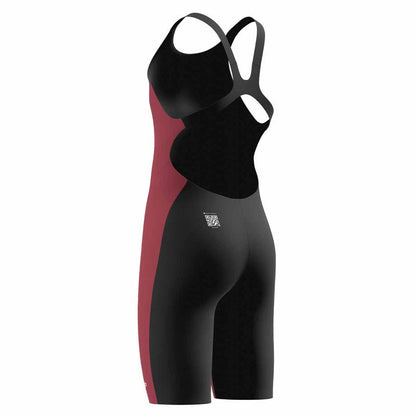 Speedo Girls Fastskin Junior Endurance+ Max openback kneeskin swimsuit in regal red and black, designed for competitive swimming.