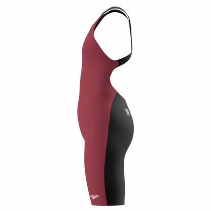 Speedo Girls Fastskin Junior Endurance+ Max openback kneeskin swimsuit in regal red and black, designed for competitive swimming.