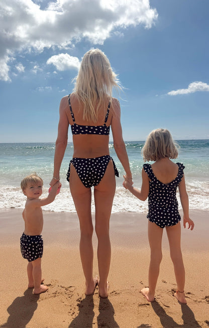 Little Beach Bum Trunks ~ Navy Polka Dot