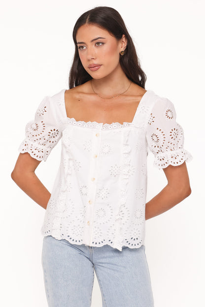 Kairi Eyelet Top - White Broderie
