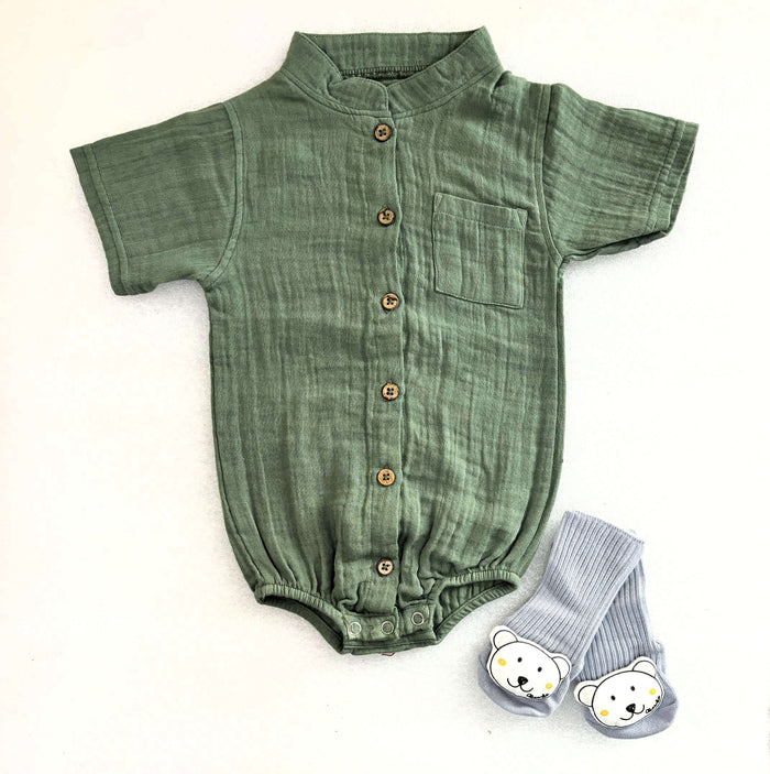Turtle Collar Baby Boy Shirt Romper