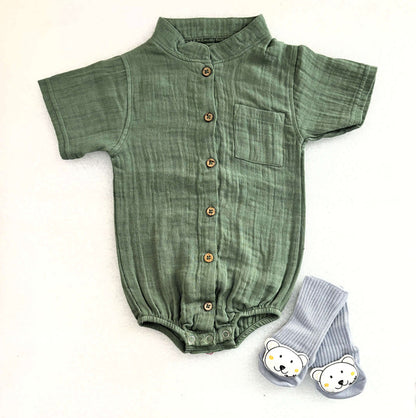 Turtle Collar Baby Boy Shirt Romper