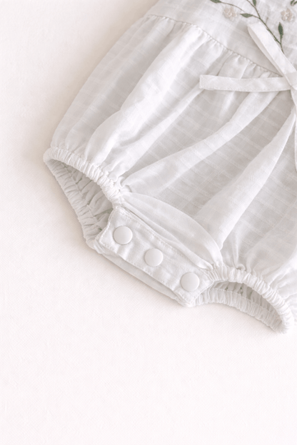 White Embroidered Spaghetti Ruffle Romper Butterfly