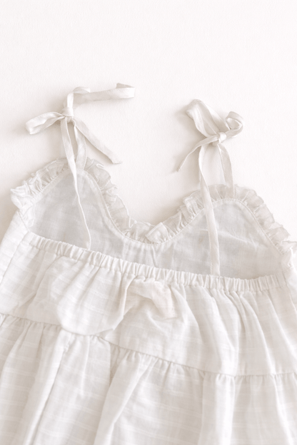 White Embroidered Spaghetti Ruffle Romper Butterfly