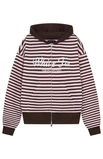 Verano Sixteen Maria Boxy Zip Front Hoodie Pink/Choc Stripe